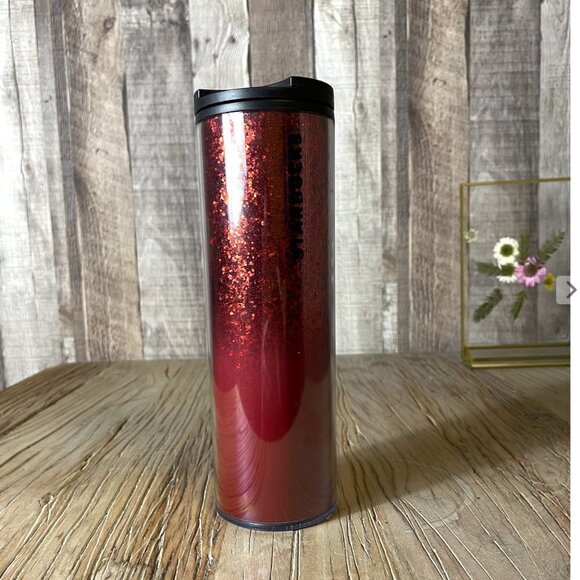 Starbucks 16 OZ 2019 Red Sparkly Glitter Cup Tumbler - Picture 1 of 7
